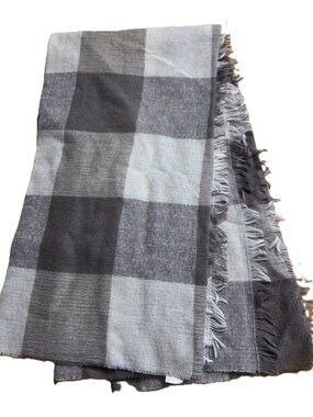 Fringed Brown & Ivory Buffalo Plaid Blanket Scarf